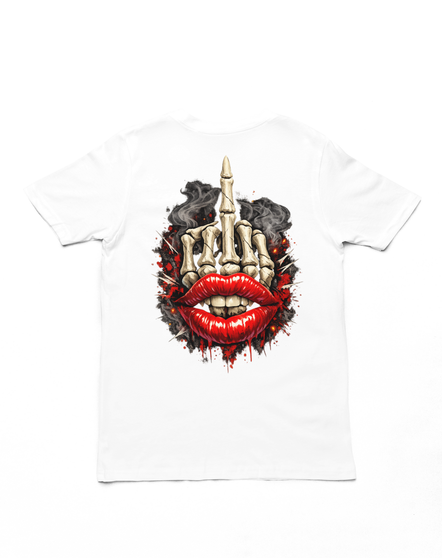 Skeleton Middle Finger Lips Graphic T Shirt – Edgy Streetwear Skull Hand Tee, Bold Rebel Attitude Shirt