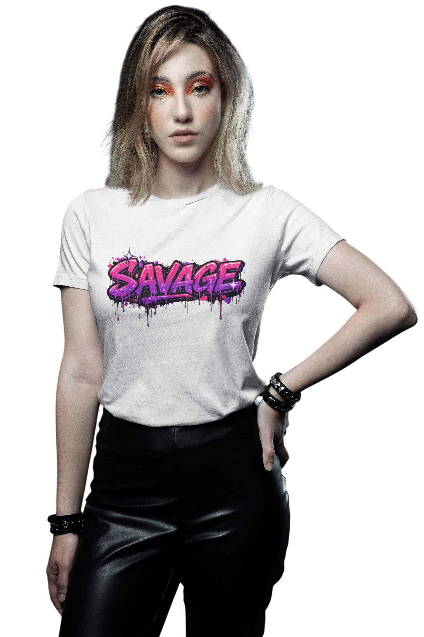 Savage Graffiti Streetwear T-Shirt – Neon Pink Purple Urban Graphic Tee, Bold Drip Style Streetwear Shirt for Women & Men