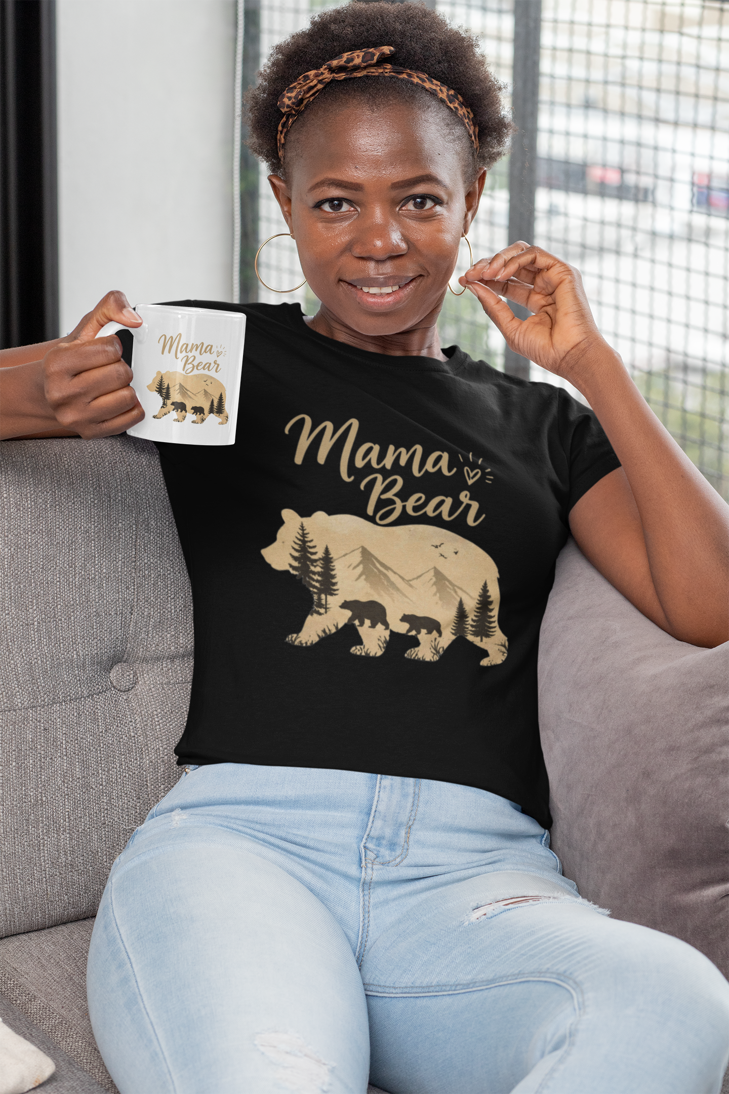 Mama Bear Shirt for Women, Bear Silhouette Graphic Tee, Rustic Mountain Nature T-Shirt, Motherhood Shirt, Wildlife Mama Tee, Gift for Mom