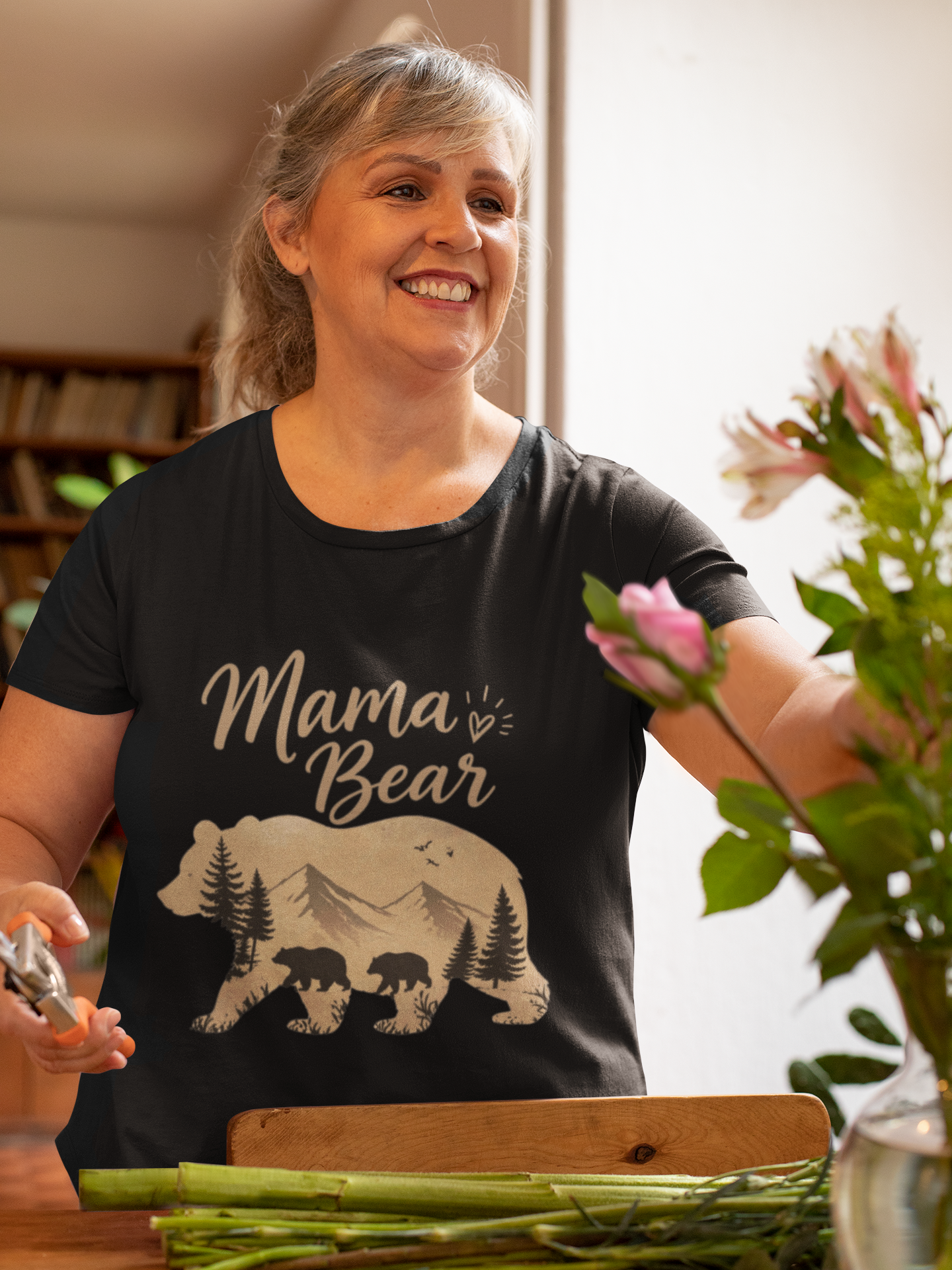 Mama Bear Shirt for Women, Bear Silhouette Graphic Tee, Rustic Mountain Nature T-Shirt, Motherhood Shirt, Wildlife Mama Tee, Gift for Mom