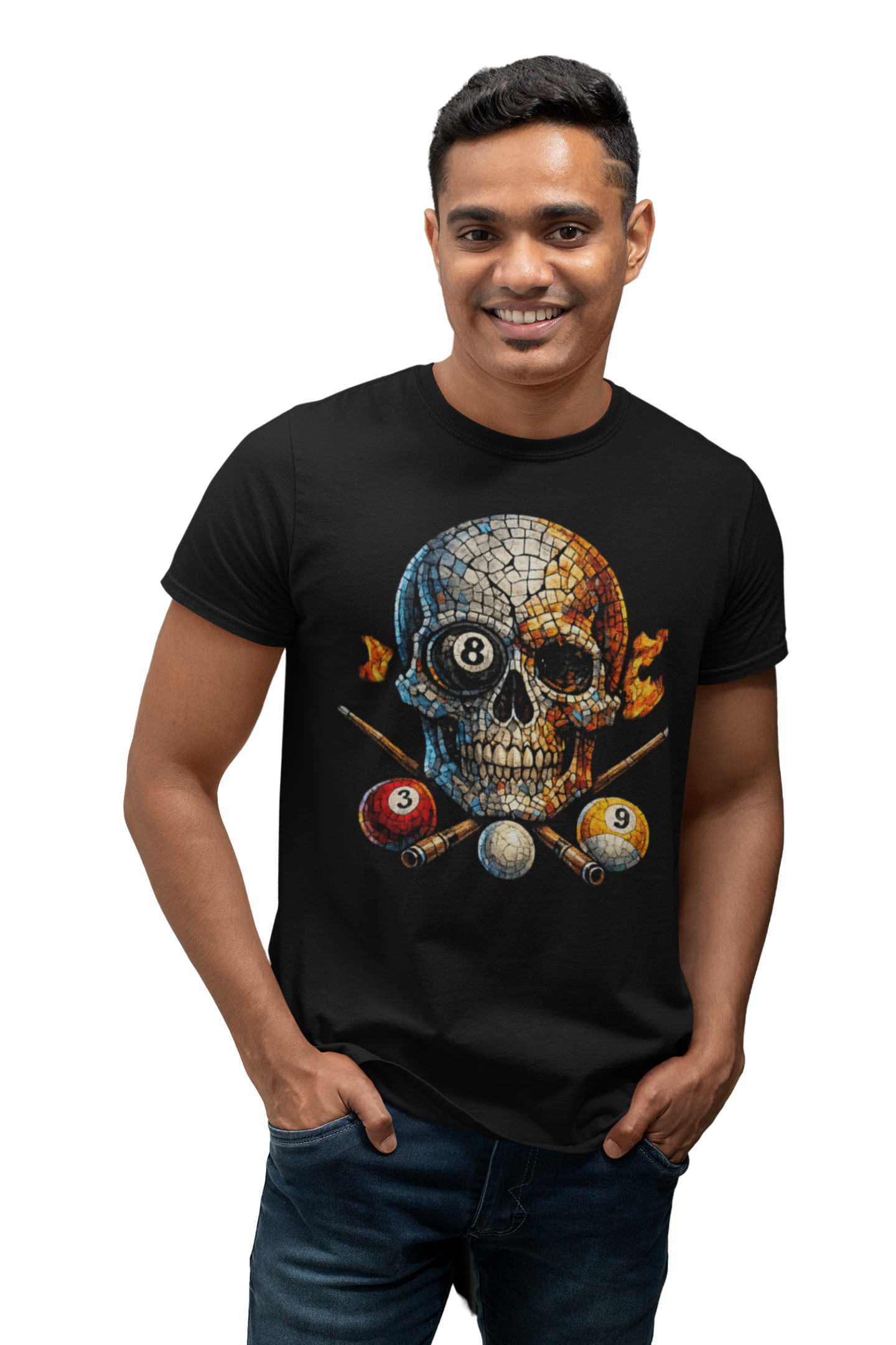 Mosaic 8 Ball Skull T-Shirt | Billiards Graphic Tee