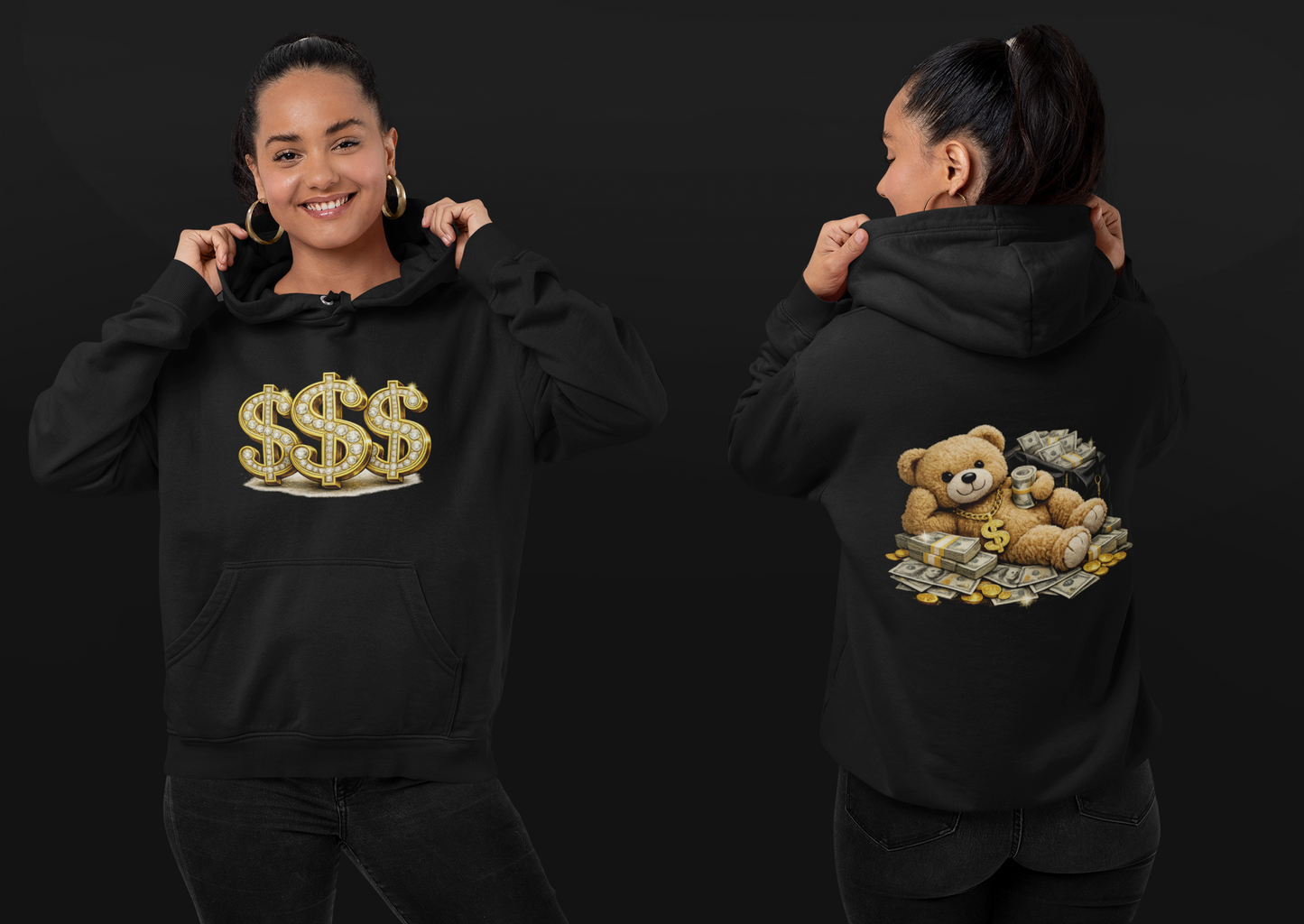 Money Bear Hoodie Urban Hustle Sweatshirt Hip Hop Style Unisex Hoodie