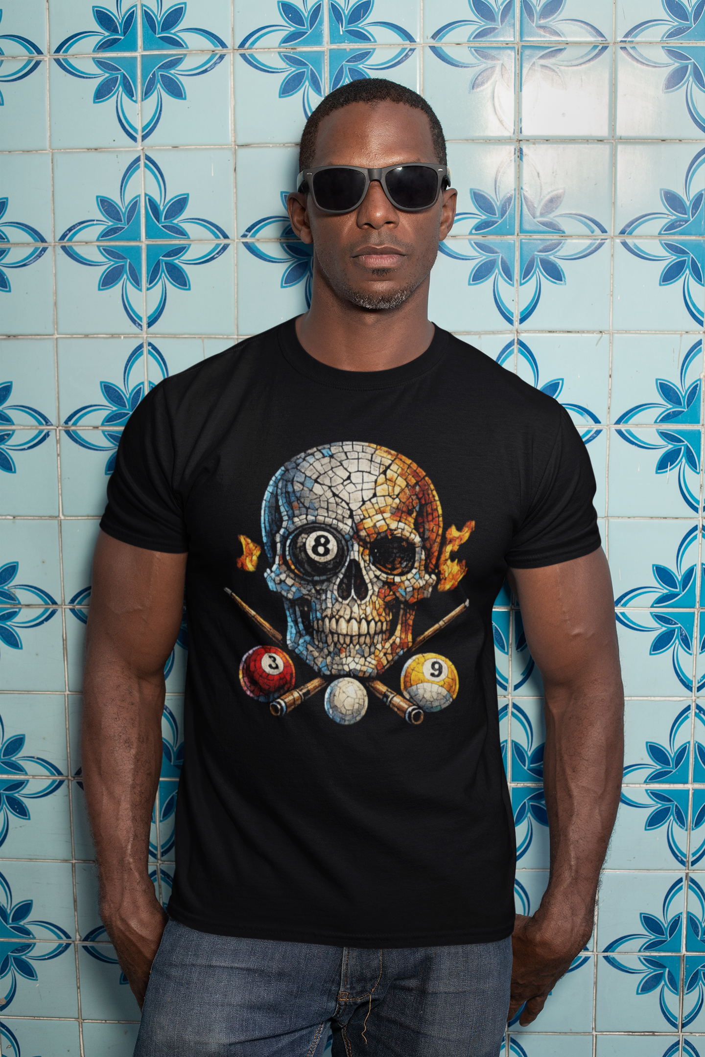 Mosaic 8 Ball Skull T-Shirt | Billiards Graphic Tee