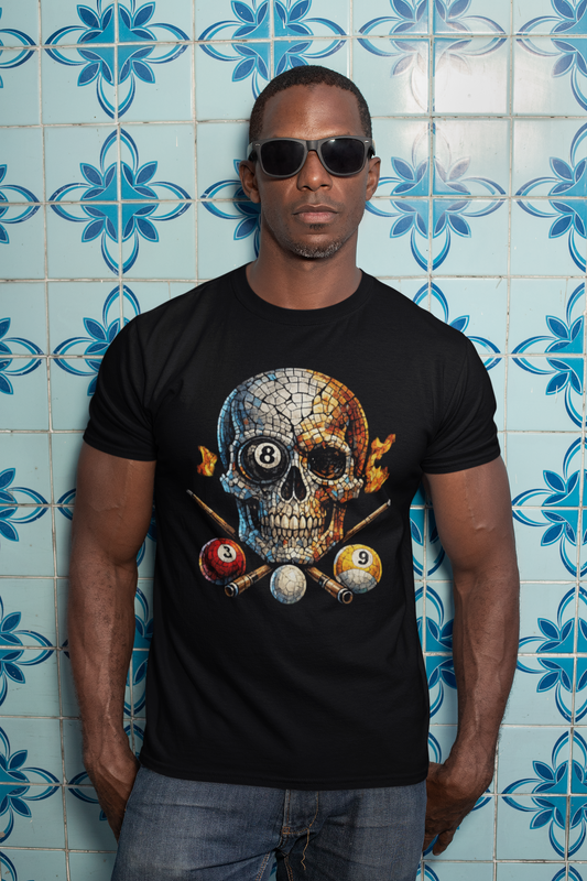 Mosaic 8 Ball Skull T-Shirt | Billiards Graphic Tee