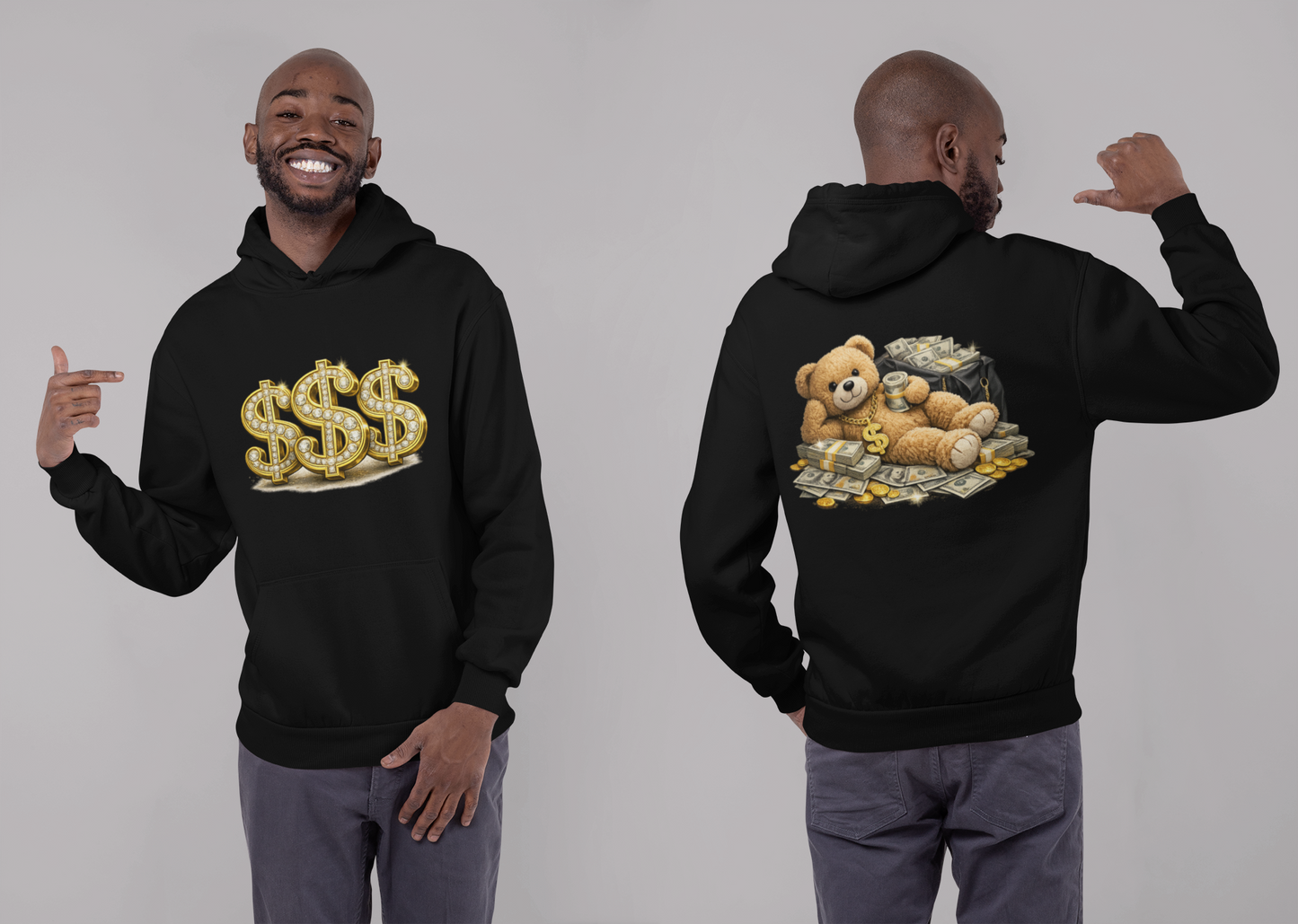 Money Bear Hoodie Urban Hustle Sweatshirt Hip Hop Style Unisex Hoodie