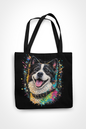Neon Pop Art Dog Tote Bag – Black Canvas Streetwear Shoulder Bag