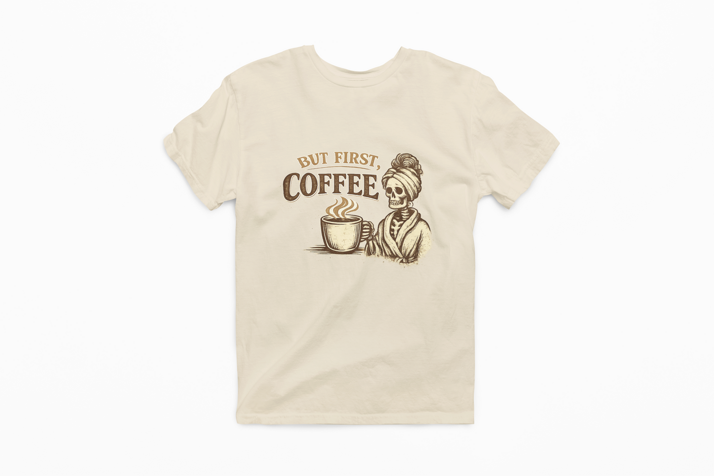 But First, Coffee T-Shirt | Vintage Coffee Lover Tee | Cozy Retro Funny Graphic Shirt