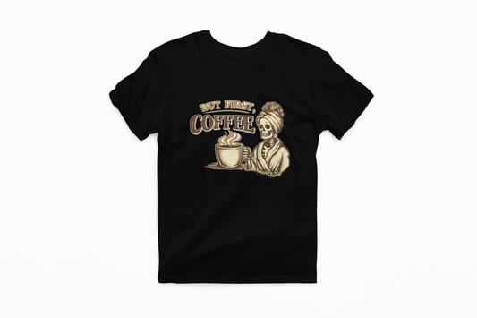 But First, Coffee T-Shirt | Vintage Coffee Lover Tee | Cozy Retro Funny Graphic Shirt