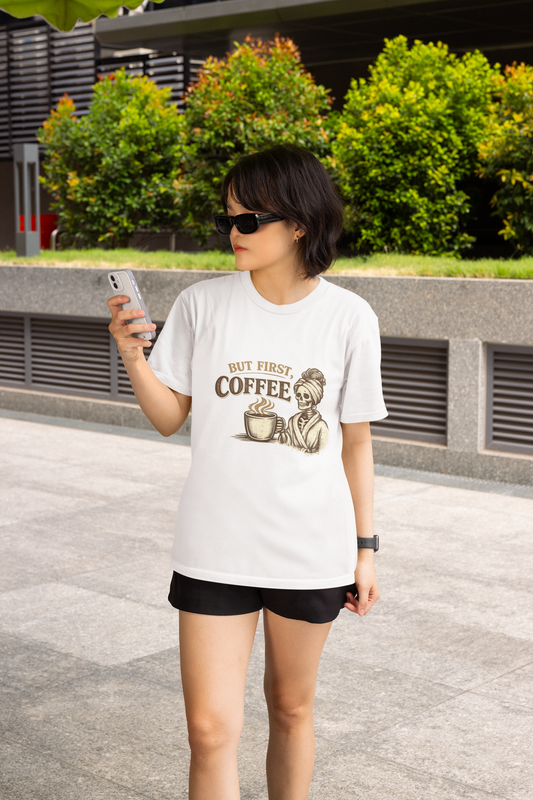 But First, Coffee T-Shirt | Vintage Coffee Lover Tee | Cozy Retro Funny Graphic Shirt