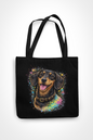 Neon Pop Art Dog Tote Bag – Black Canvas Streetwear Shoulder Bag
