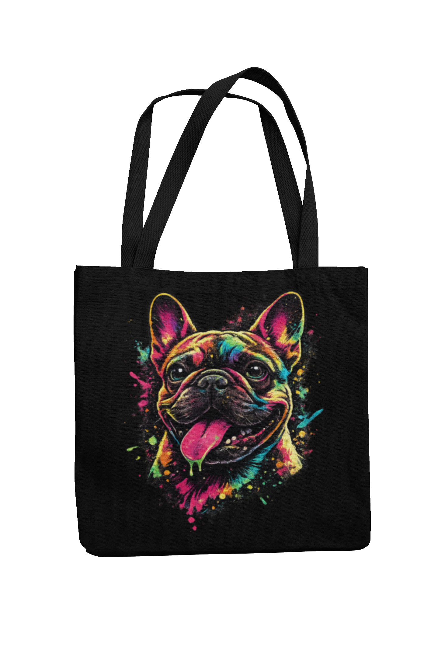Neon Pop Art Dog Tote Bag – Black Canvas Streetwear Shoulder Bag