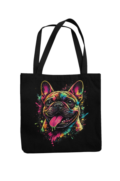 Neon Pop Art Dog Tote Bag – Black Canvas Streetwear Shoulder Bag