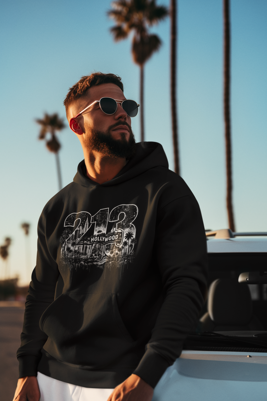 213 Los Angeles Hoodie – Distressed Skyline Graphic Hoodie, LA Streetwear Pullover, City Pride Sweatshirt