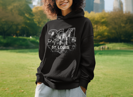 314 St. Louis Hoodie – Distressed Skyline Graphic Hoodie, St. Louis Streetwear Pullover, City Pride Sweatshirt