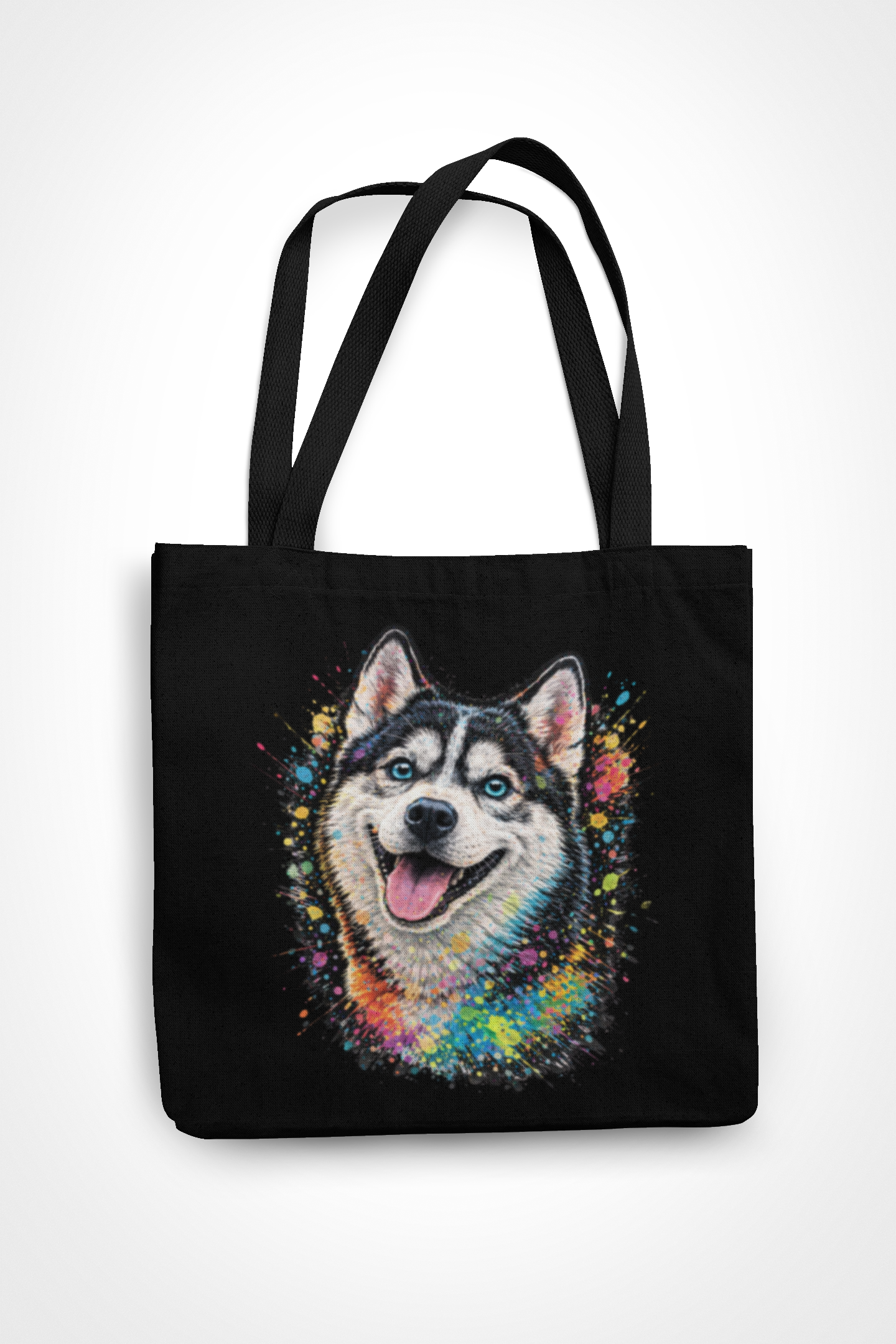Neon Pop Art Dog Tote Bag – Black Canvas Streetwear Shoulder Bag