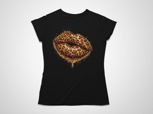 Leopard Print Kiss T-Shirt for Women | Trendy Animal Print Graphic Tee