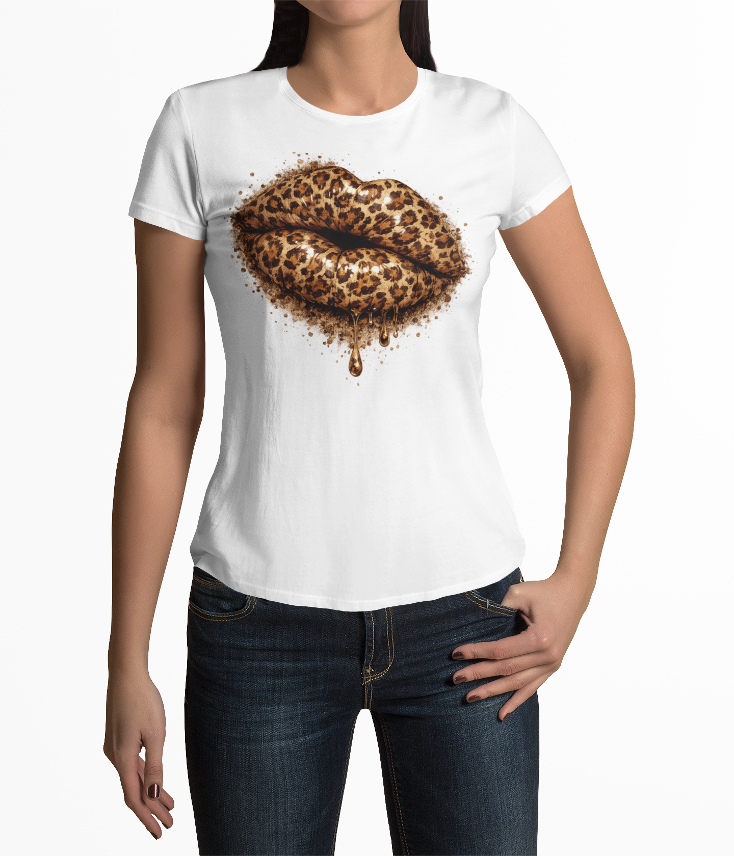 Leopard Print Kiss T-Shirt for Women | Trendy Animal Print Graphic Tee