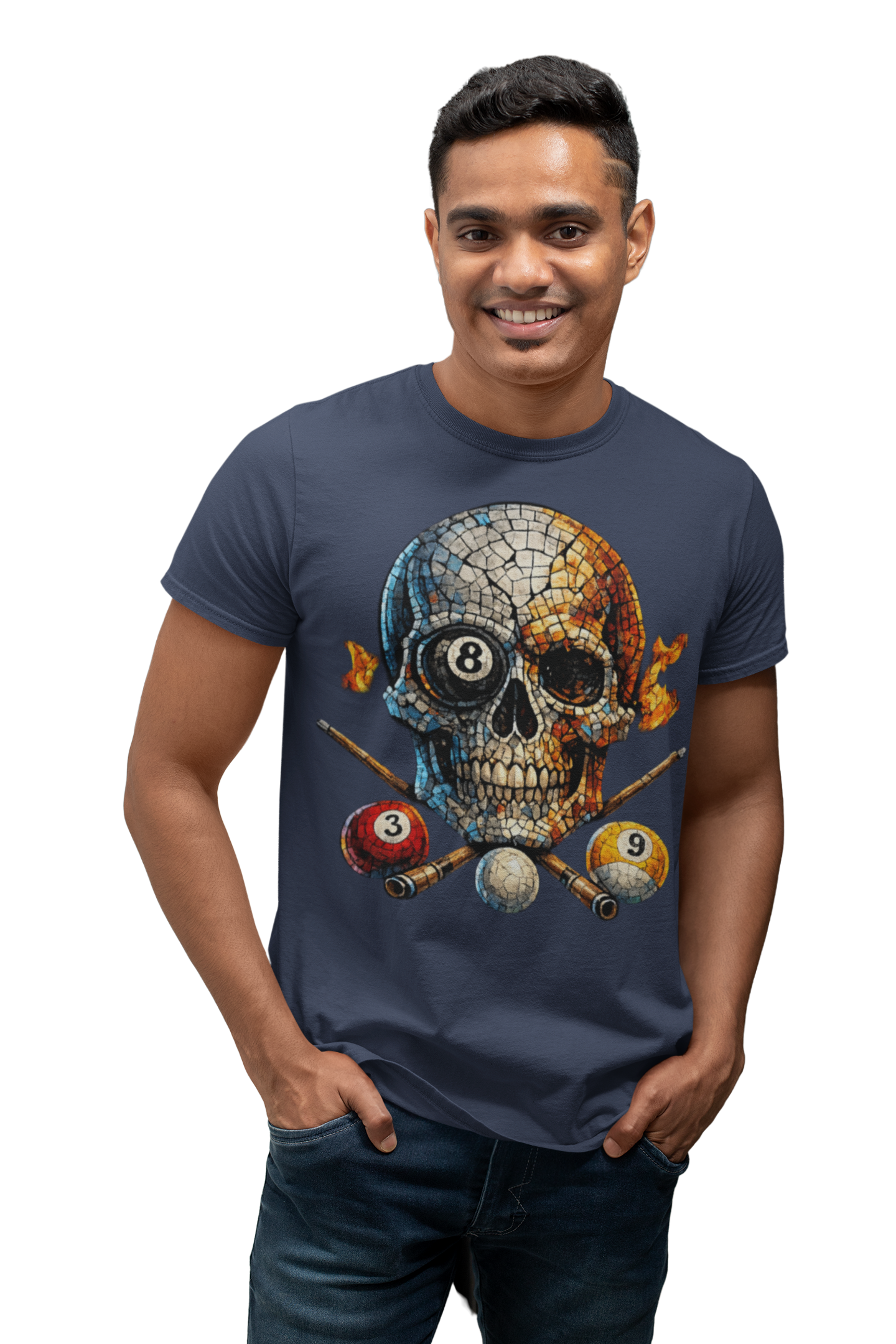 Mosaic 8 Ball Skull T-Shirt | Billiards Graphic Tee