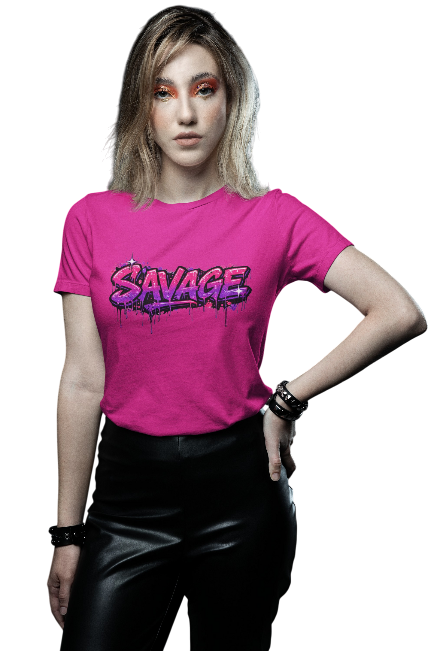 Savage Graffiti Streetwear T-Shirt – Neon Pink Purple Urban Graphic Tee, Bold Drip Style Streetwear Shirt for Women & Men