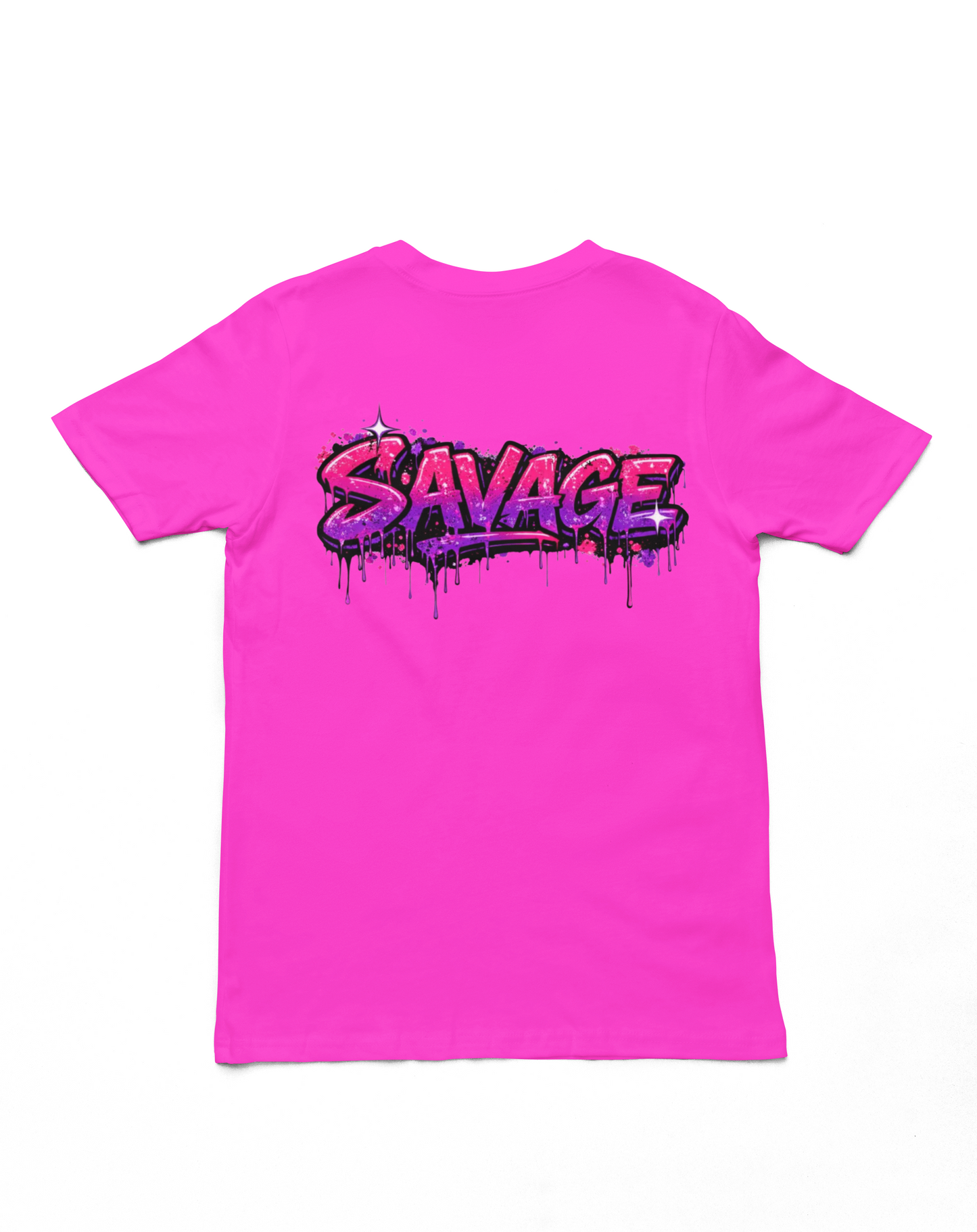 Savage Graffiti Streetwear T-Shirt – Neon Pink Purple Urban Graphic Tee, Bold Drip Style Streetwear Shirt for Women & Men