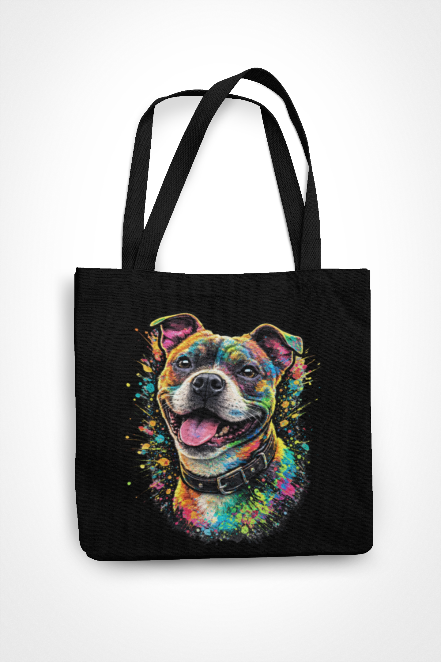 Neon Pop Art Dog Tote Bag – Black Canvas Streetwear Shoulder Bag