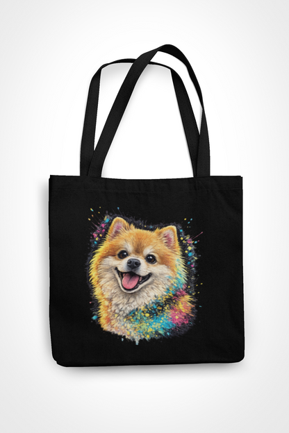 Neon Pop Art Dog Tote Bag – Black Canvas Streetwear Shoulder Bag