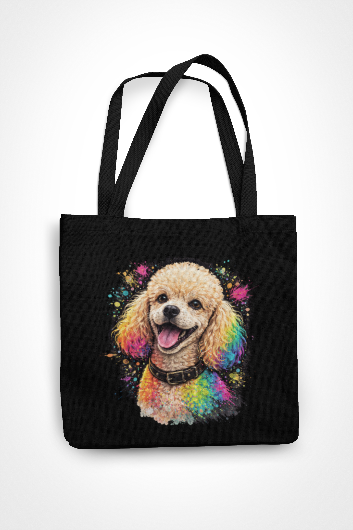 Neon Pop Art Dog Tote Bag – Black Canvas Streetwear Shoulder Bag