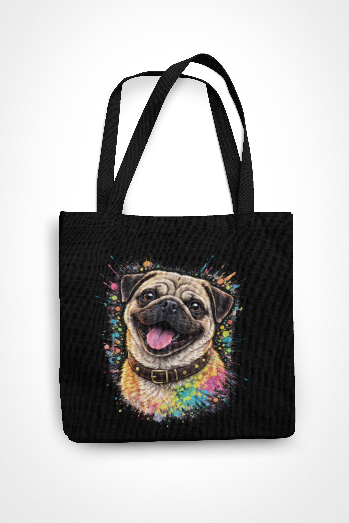 Neon Pop Art Dog Tote Bag – Black Canvas Streetwear Shoulder Bag