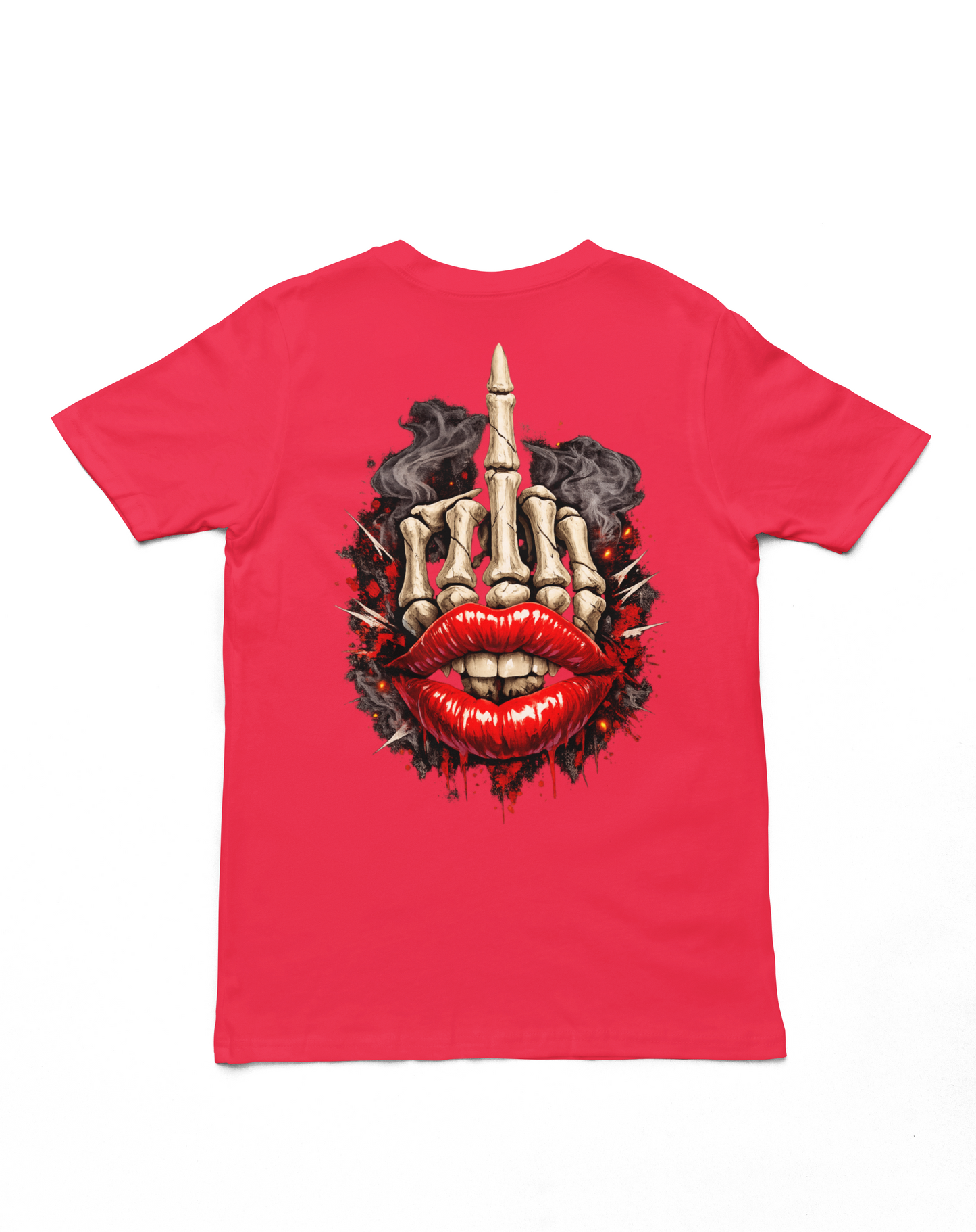 Skeleton Middle Finger Lips Graphic T Shirt – Edgy Streetwear Skull Hand Tee, Bold Rebel Attitude Shirt