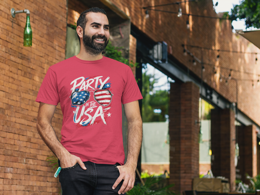 Party In The USA Patriotic Sunglasses Graphic T-Shirt – Bold 4th of July Streetwear Tee