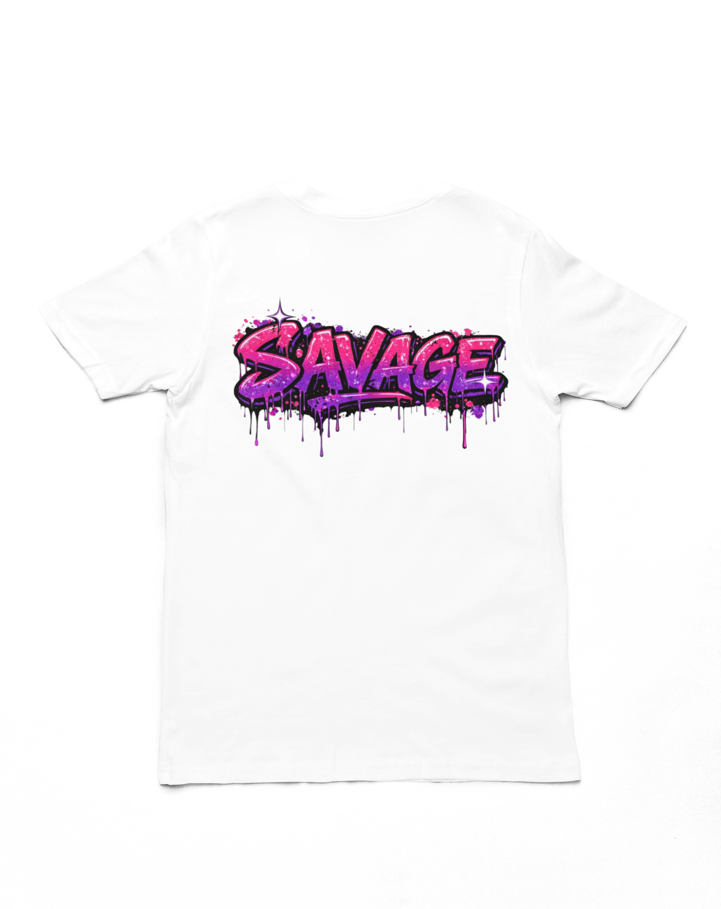 Savage Graffiti Streetwear T-Shirt – Neon Pink Purple Urban Graphic Tee, Bold Drip Style Streetwear Shirt for Women & Men