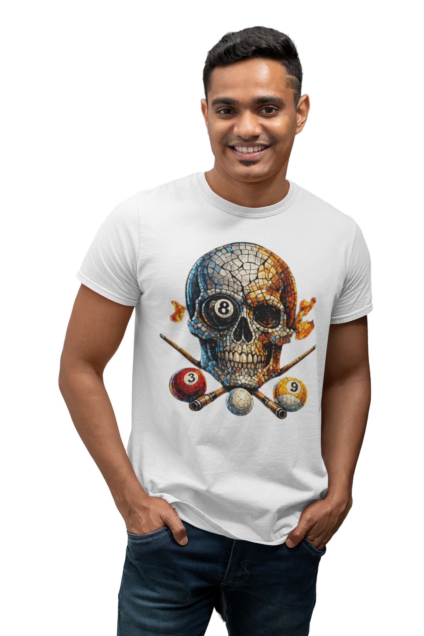 Mosaic 8 Ball Skull T-Shirt | Billiards Graphic Tee
