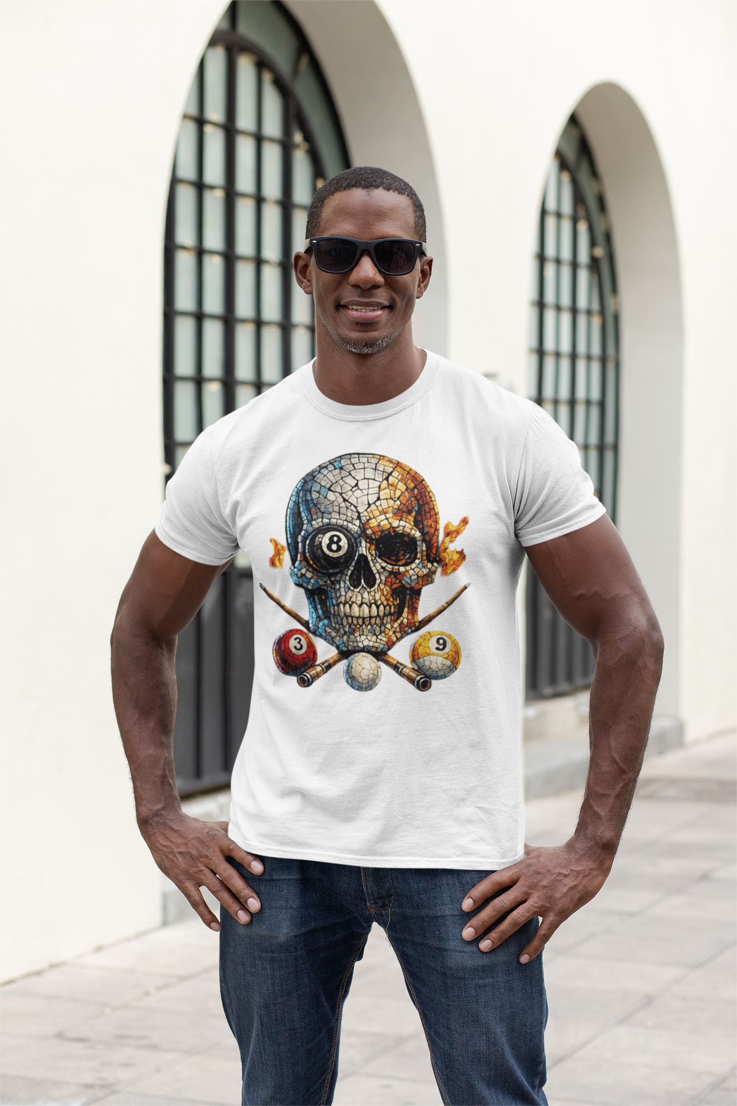 Mosaic 8 Ball Skull T-Shirt | Billiards Graphic Tee