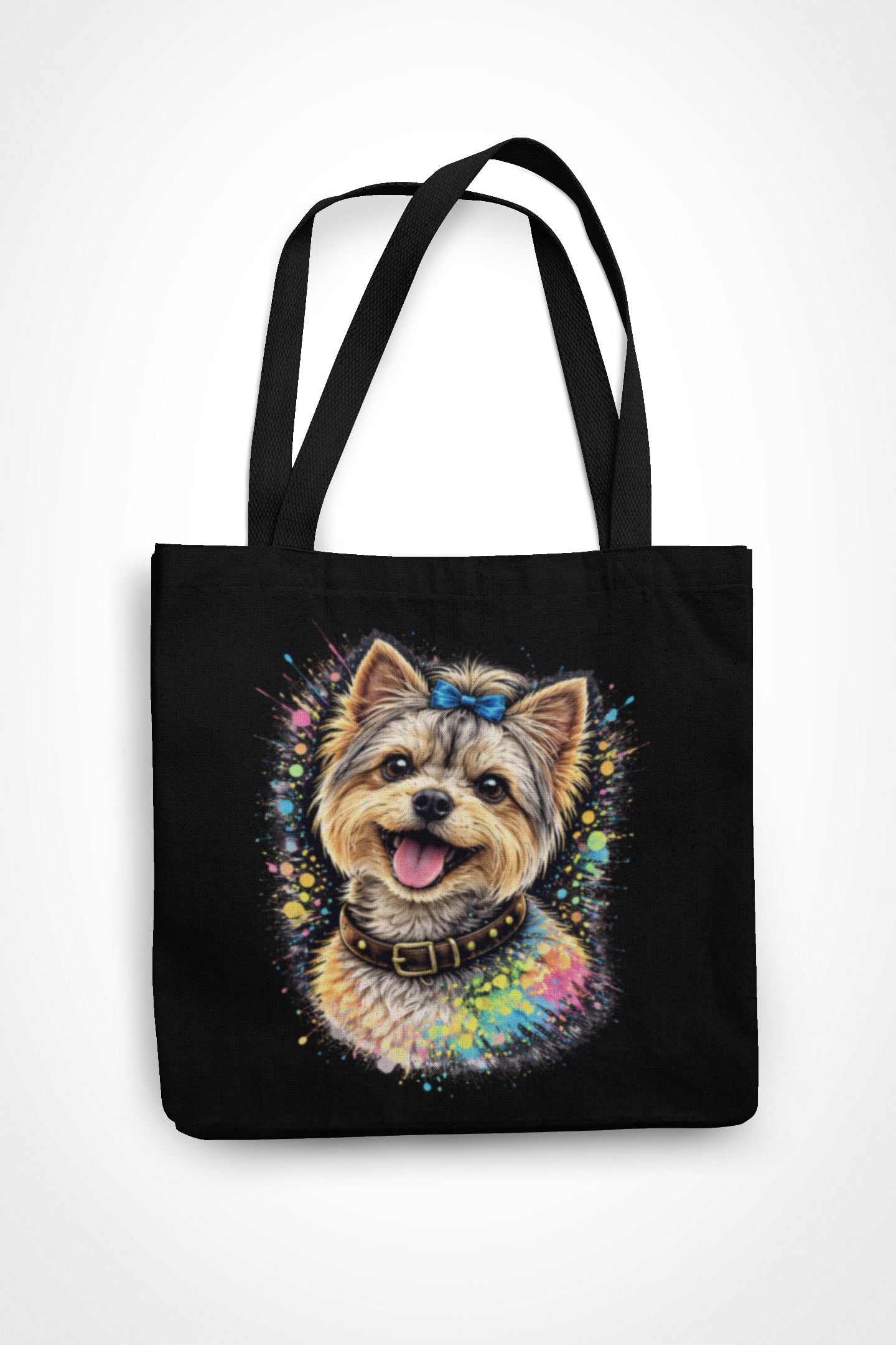 Neon Pop Art Dog Tote Bag – Black Canvas Streetwear Shoulder Bag